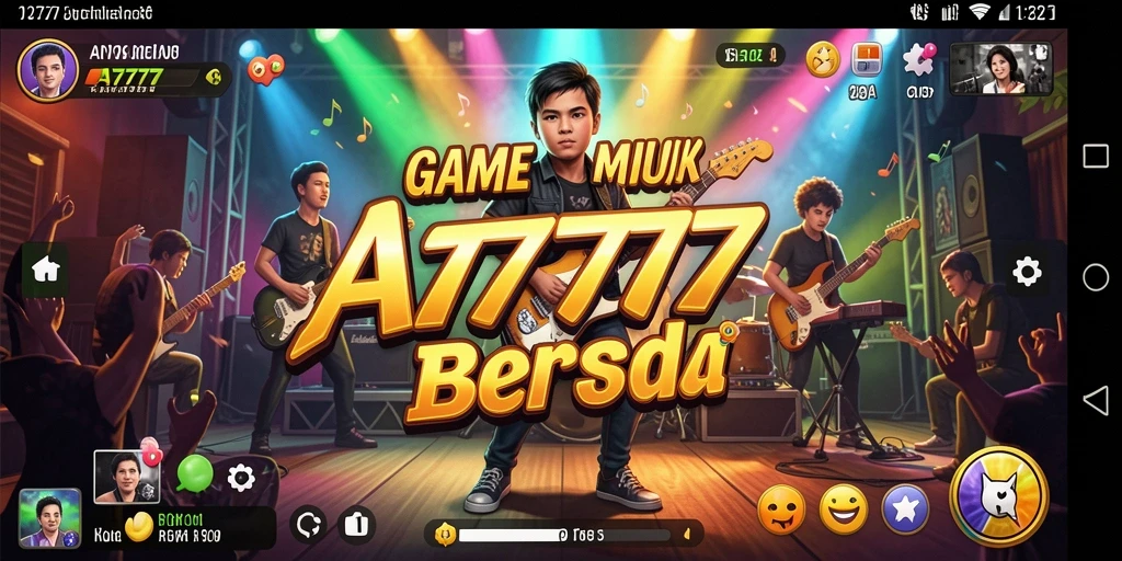 Tampilan gameplay seru A7777 dengan berbagai lagu dan alat musik.