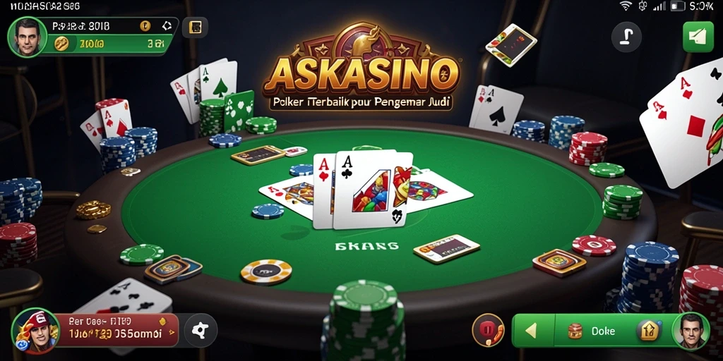 Screenshot gameplay ASKASINO menunjukkan pertempuran poker yang seru dan menegangkan.
