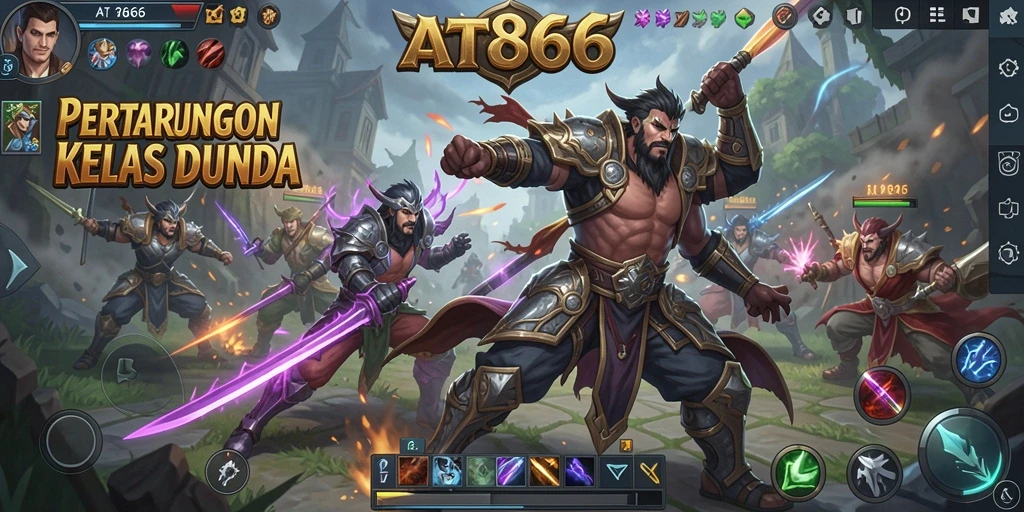 Screenshot utama AT866 menampilkan pertarungan epik dalam permainan MOBA.