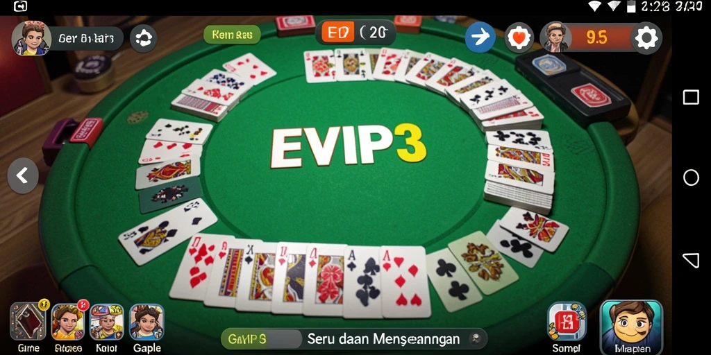Tampilan gameplay EVIP3 menampilkan keseruan permainan Gaple yang mendebarkan.