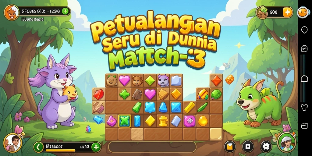 Gameplay F08 yang seru dengan pencocokan permata.