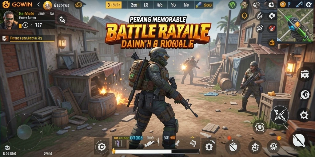 Tangkapan layar menunjukkan aksi seru dalam game Battle Royale GOWIN.