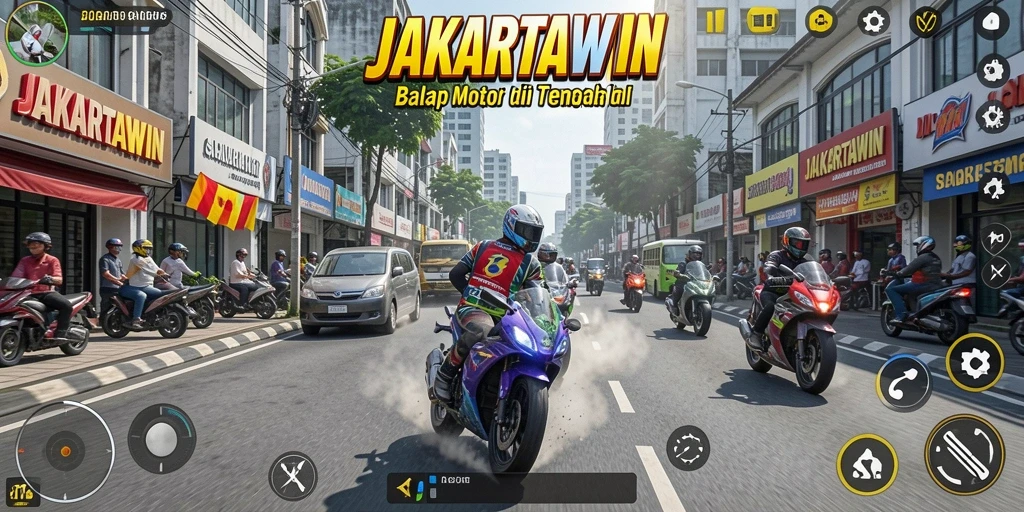 Gameplay seru di <strong>JAKARTAWIN</strong> dengan aksi balap motor yang menegangkan.