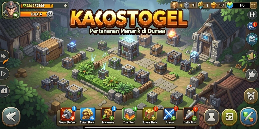 Tampilan screenshot KAOSTOGEL menampilkan aksi seru dalam permainan Tower Defense.
