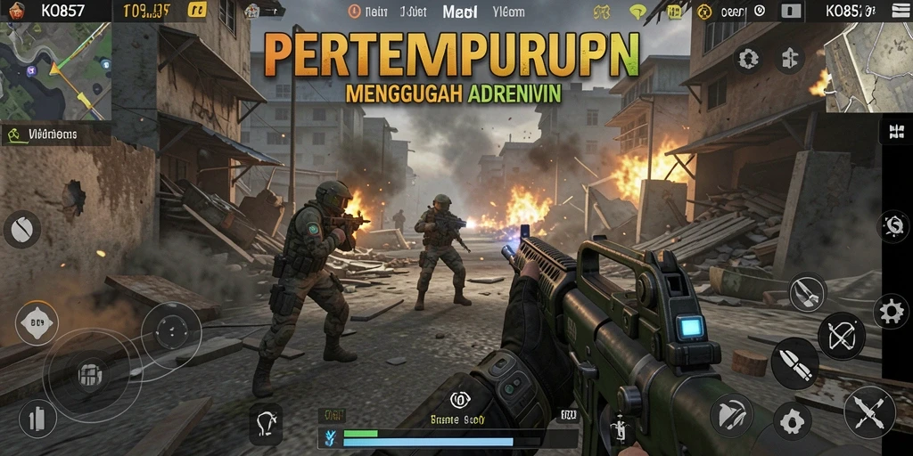 Tampilan gameplay menegangkan dari KO857 dalam pertempuran FPS.