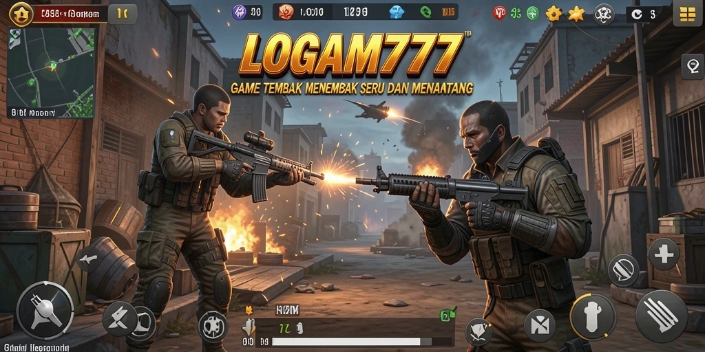 Screenshot LOGAM777 menampilkan aksi tembak-menembak yang mendebarkan.