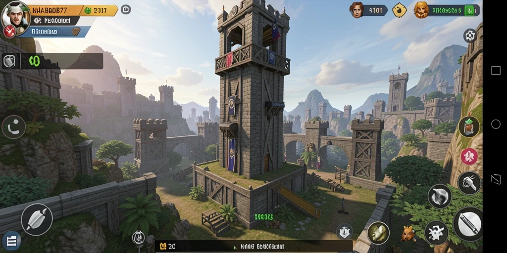 Screenshot utama NABOB77 dengan aksi pertahanan menara yang seru.