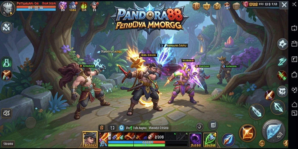 Screenshot utama PANDORA88 menampilkan aksi pertempuran seru dalam MMORPG.