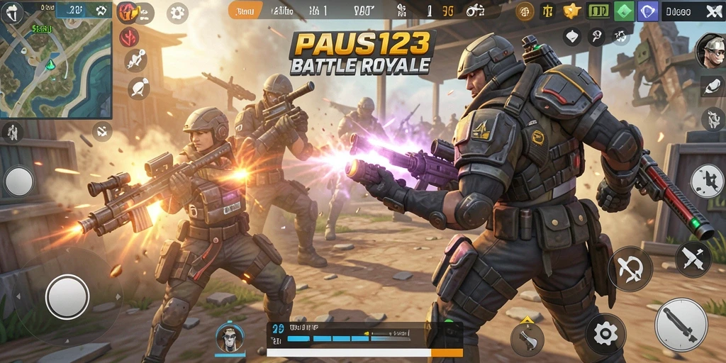 Tampilan gameplay PAUS123 yang intens dan seru dalam pertempuran Battle Royale.