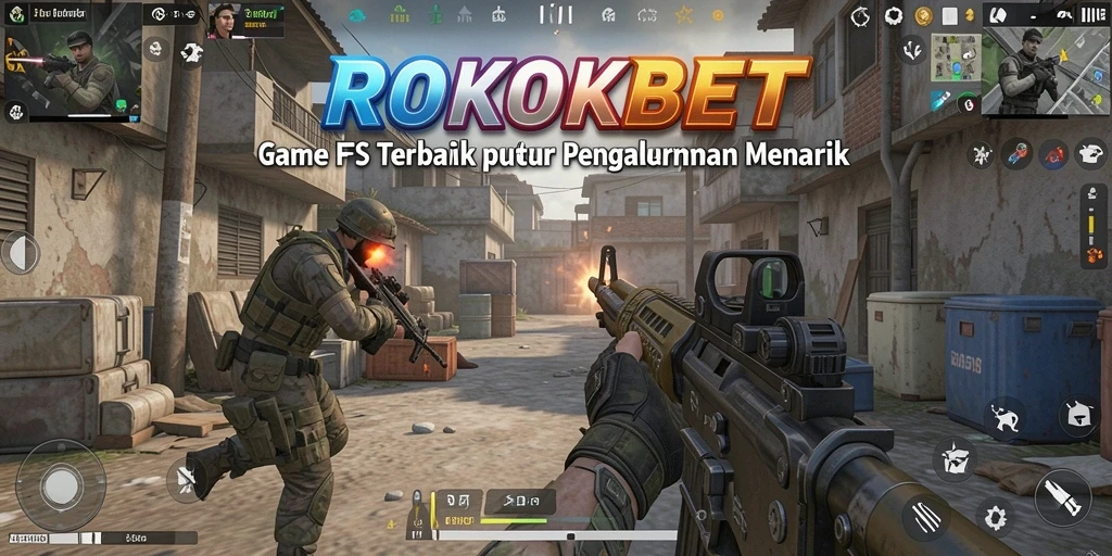 Screenshot gameplay ROKOKBET menunjukkan aksi menegangkan dalam pertempuran FPS.